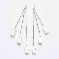 Brass Box Chains Tassel Big Pendants, Nickel Free, Rectangle, Real Platinum Plated, 60~62mm, Hole: 1.4mm(KK-S348-466P-NF)