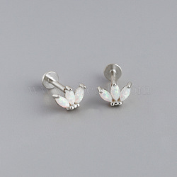 925 Sterling Silver with Synthetic Opal Cartilage Earrings, Internally Threaded Labrets, Platinum, Flower, 7.58x5.5mm, bar: 7.5mm long(FS-WG3DFDB-05)