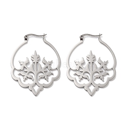 Non-Tarnish 304 Stainless Steel Hoop Earrings, Tree, Stainless Steel Color, 44.5x35x1mm(EJEW-P271-03P)