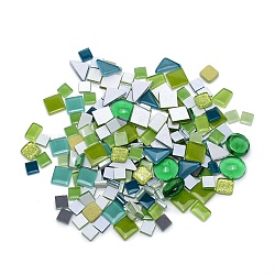 Geometry Shapes Transparent Glass Cabochons, Mosaic Tiles, for Home Decoration or DIY Crafts, Green, 10~20x10~23x3.5~10mm, about 125pcs/bag(GLAA-WH0031-05)