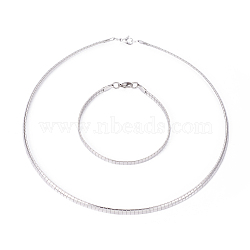 Tarnish Resistant 304 Stainless Steel Chain Necklaces & Bracelets Sets, with Lobster Claw Clasps, Stainless Steel Color, 17.91 inch(45.5cm), 4mm, 8-1/8 inch(20.5cm), 4x1.3mm(SJEW-E334-01B-P)