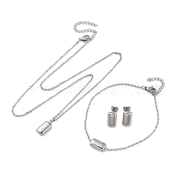 304 Stainless Steel Sets, Necklace, Bracelet, Stud Earrings, Rectangle, Stainless Steel Color, 19.76 inch(50.2cm)(SJEW-C004-18P)