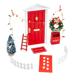 Christmas Theme Mini Display Decoration Kit, including Path, Paper, Light, Cane, Garland, Tree, Rug, Key, Letter Box, Fence, Wooden Door, Ladder, for Dollhouse Accessories, Mixed Color, 14pcs/set(AJEW-WH0291-33)
