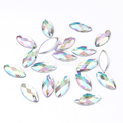 Imitation Taiwan Acrylic Rhinestone Cabochons, Flat Back & Back Plated & Faceted, Horse Eye, AB Color, Clear AB, 15x7x1.8mm(X-GACR-A021-7x15mm-17)