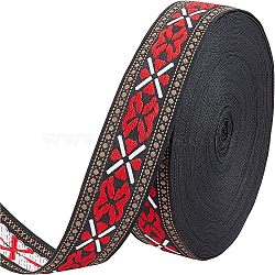 Ethnic Style Polyester Ribbons, Jacquard Ribbon, Butterfly Pattern, FireBrick, 1-3/8 inch(35mm), about 20yards/strand(OCOR-WH0074-32)