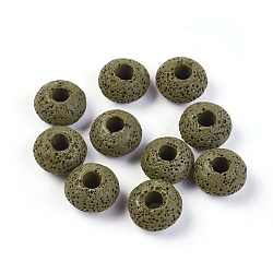 Natural Lava Rock Beads, Dyed, Rondelle, Dark Olive Green, 15.5~16x9.7~10mm, Hole: 5~5.4mm(G-I220-H12)