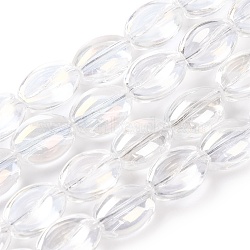 Electroplate Glass Beads Strands, AB Color Plated, Coffee Bean, Clear, 10.5~11x8x5mm, Hole: 1mm, about 60pcs/strand, 25.20''(64cm)
(EGLA-B005-01A-AB01)