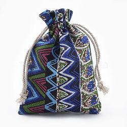 Polycotton(Polyester Cotton) Packing Pouches Drawstring Bags, Blue, 14x10cm(ABAG-T006-A23)