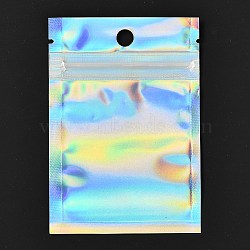 Rectangle Zip Top Plastic Glitter Holographic Bags, Resealable Bags, Clear, 14.9x10.5cm, Hole: 8mm, Unilateral Thickness: 2.7 Mil(0.07mm)(OPP-CJD0001-01A)