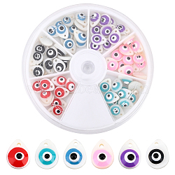 72Pcs 6 Colors Natural Freshwater Shell Charms, with Enamel, Teardrop with Evil Eye, Mixed Color, 10.5x8x3~4mm, Hole: 1.2mm, 12pcs/color(SHEL-FH0001-15)