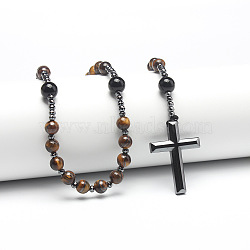 Black Natural Bead Long Chain Black Onyx Cross Necklace for Men(PM3640-2)