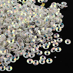 Ornament Accessories Disc Shape Plastic Paillette Beads, Sequins Beads, Creamy White, 4x1mm, Hole: 1.5mm(X-PVC-Q018-4mm-319)