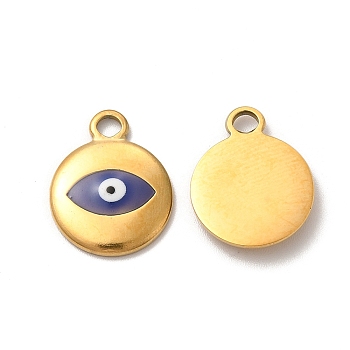 201 Stainless Steel Pendants, with Enamel, Evil Eye, Real 18K Gold Plated, 19x15x3mm, Hole: 3mm