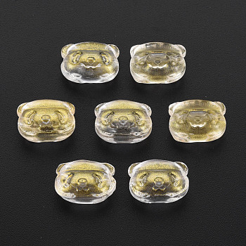Two Tone Transparent Spray Painted Glass Beads, with Glitter Powder, Bear, Light Goldenrod Yellow, 10x13x8.5mm, Hole: 1mm