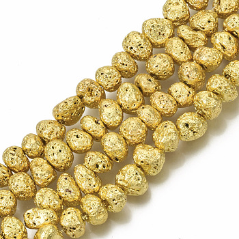 Electroplated Natural Lava Rock Beads Strands, Nuggets, Golden Plated, 6~10x6~10x5~8mm, Hole: 1mm, about 52~54pcs/strand, 14.17 inch~14.96 inch(36~38cm)