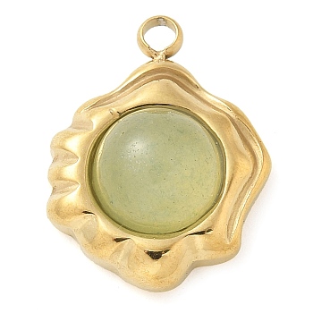 Natural Green Aventurine Pendants, 304 Stainless Steel Flower Charms, Real 18K Gold Plated, 17x13.5x7mm, Hole: 2mm