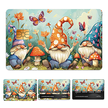 Plastic Waterproof Card Stickers, Self-adhesion Card Skin for Bank Card Decor, Rectangle, Gnome, 140x190mm