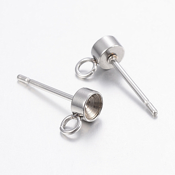 304 Stainless Steel Stud Earring Findings, with Loop, For Pointed Back Rivoli Rhinestone, Stainless Steel Color, Fit For 3mm Rhinestone, 7x4x2mm, Hole: 2mm, Pin: 0.8mm