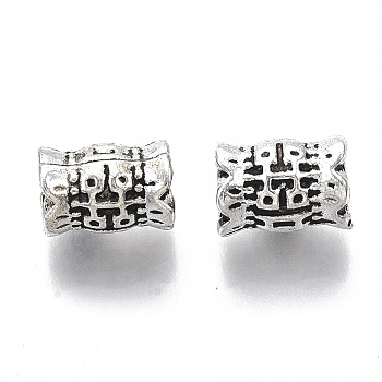 Tibetan Style Alloy Beads, Cadmium Free & Lead Free, Column with Chinese Character, Antique Silver, 6x8mm, Hole: 3mm, about 1365pcs/1000g