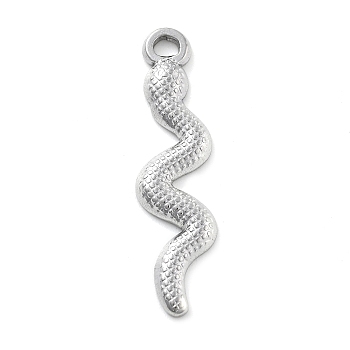 304 Stainless Steel Pendants, Snake Charm, Anti-Tarnish, Stainless Steel Color, 28.5x7x2mm, Hole: 2mm