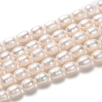 Natural Cultured Freshwater Pearl Beads Strands, Rice, Bisque, 8~9x7mm, Hole: 0.6mm, about 45pcs/strand, 15.16 inch(38.5cm)