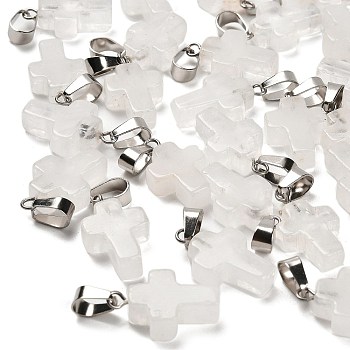 Natural Quartz Crystal Pendants, with Stainless Steel Color Plated 201 Stainless Steel Snap on Bails, Cross, 19.5~21x11.5~12.5x4~5mm, Hole: 8x4mm