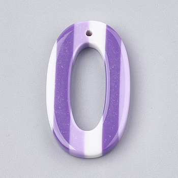 Resin Pendants, Oval with Stripe Pattern, Violet, 33x19.5x4mm, Hole: 1mm