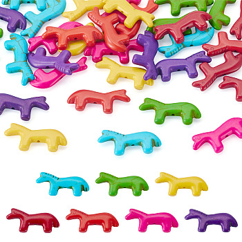 35Pcs 7 Colors Synthetic Turquoise Beads, Horse, Dyed, Mixed Color, 12.5~13x28.5~29x4~4.5mm, Hole: 1.2mm, 5pcs/color