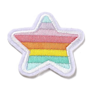 Star with Rainbow Stripe Appliques, Computerized Embroidery Cloth Iron on/Sew on Patches, Costume Accessories, Colorful, 56x56x1.5mm