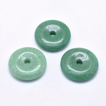 Natural Green Aventurine  Pendants, Donut/Pi Disc, Donut Width: 17mm, 40x8mm, Hole: 6mm
