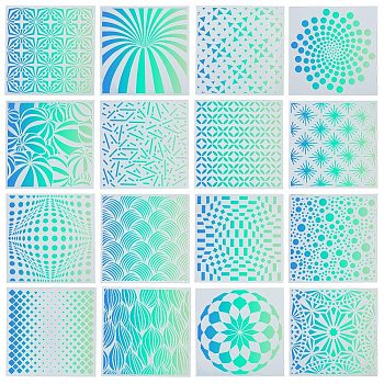 16Pcs 16 Styles Mandala Flower PET Plastic Hollow Out Drawing Painting Stencils Templates, Square, White, 150x150x0.3mm, 1pc/style