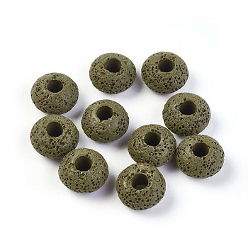 Natural Lava Rock Beads, Dyed, Rondelle, Dark Olive Green, 15.5~16x9.7~10mm, Hole: 5~5.4mm