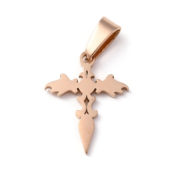 304 Stainless Steel Pendants, Cross, Rose Gold, 19.5x15.5x1.2mm, Hole: 3.5x7mm