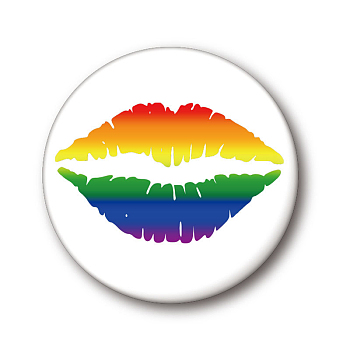 Rainbow Color Pride Flat Round Tinplate Lapel Pin, Badge for Backpack Clothes, Lip, 44mm