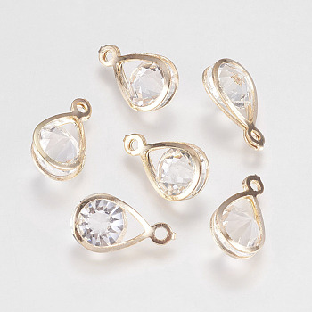 Glass Rhinestone Pendants, with Iron Findings, teardrop, Golden, 16x9x7mm, Hole: 15mm