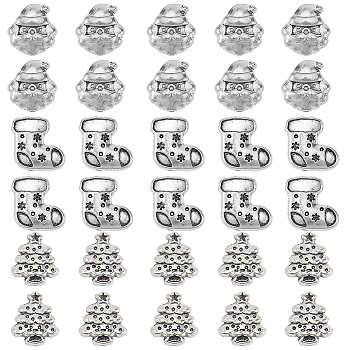 30Pcs 3 Styles Tibetan Style Alloy Beads, Antique Silver, Mixed Shapes, 13x11.5~12.5x4mm, Hole: 1.5~1.6mm, 10pcs/style
