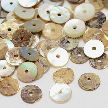 Natural Akoya Shell Beads, Mother of Pearl Shell Beads, Flat Round, Camel, 4x1mm, Hole: 1~1.5mm, about 1000pcs/bag