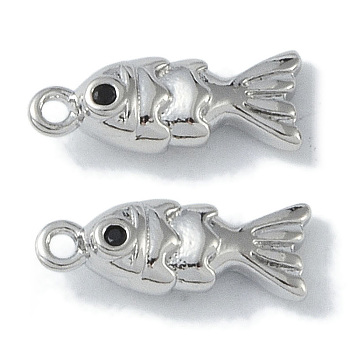 Ocean Collection Theme Jewelry, Brass with Cubic Zirconia Charms, Real Platinum Plated, Fish, 13.5x5x3.5mm, Hole: 1.2mm