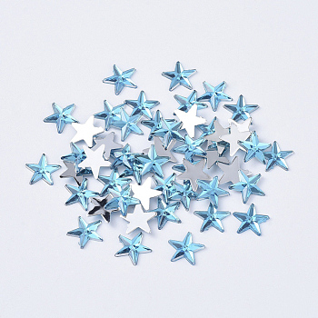 Acrylic Rhinestone Flat Back Cabochons, Back Plated, Faceted, Star, Deep Sky Blue, 10x1.5mm