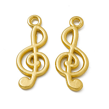 Rack Plating Alloy Pendants, Cadmium Free & Nickel Free & Lead Free, Musical Note Charm, Matte Gold Color, 25x10x1.5mm, Hole: 2mm