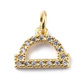 Brass Micro Pave Cubic Zirconia Charms, Constellation Charm, with Jump Rings, Real 18K Gold Plated, Libra, 9.5x12x1.5mm, Hole: 3.4mm