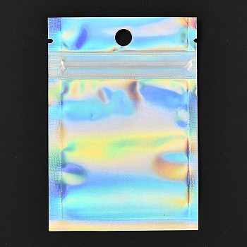 Rectangle Zip Top Plastic Glitter Holographic Bags, Resealable Bags, Clear, 14.9x10.5cm, Hole: 8mm, Unilateral Thickness: 2.7 Mil(0.07mm)