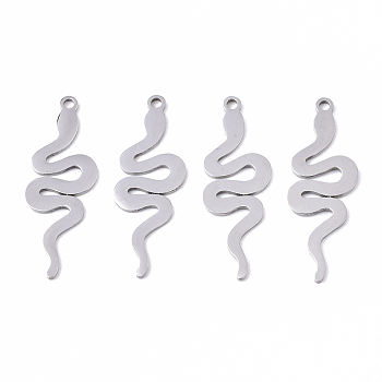 201 Stainless Steel Pendants, Laser Cut, Snake, Stainless Steel Color, 27x9x1mm, Hole: 1.4mm