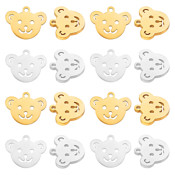 Unicraftale 12Pcs 2 Colors Ion Plating(IP) 201 Stainless Steel Charms, Cut, Bear, Golden & Stainless Steel Color, 11x14x1mm, Hole: 1.2mm, 6pcs/color
