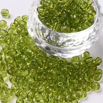 Glass Seed Beads, Transparent, Round, Round Hole, Green Yellow, 6/0, 4mm, Hole: 1.5mm, about 500pcs/50g, 50g/bag, 18bags/2pounds