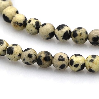 Round Natural Dalmatian Jasper Beads Strands, 4mm, Hole: 1mm, about 102pcs/strand, 15.7 inch