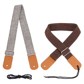 CHGCRAFT 2Pcs 2 Colors Adjustable Signature Cotton Guitar Strap, with Genuine Leather End, for Electric Guitar, Electric Bass, Mixed Color, 720~1270x38x3mm, Hole: 6mm, 1pc/color