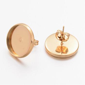 Ion Plating(IP) 304 Stainless Steel Stud Earring Settings, Golden, 16mm, Pin: 0.6mm, Tray: 14mm