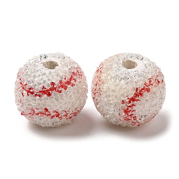 Spray Painted Wood European Beads with Rhinestone, Large Hole Beads, Round, Red, 18x16.5mm, Hole: 4.1mm