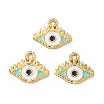 Alloy Enamel Pendants, Eye Charm, Golden, Pale Turquoise, 12.5x15x1.5mm, Hole: 1.4mm